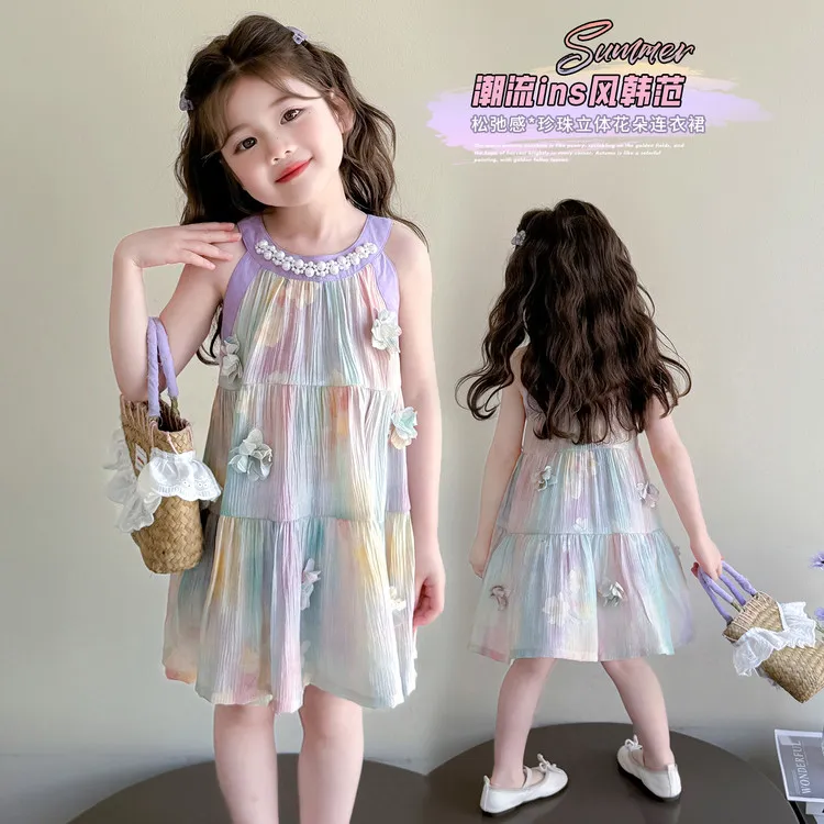 女童连衣裙时髦儿童吊带网纱裙洋气小女孩凉感透气公主裙2025新款