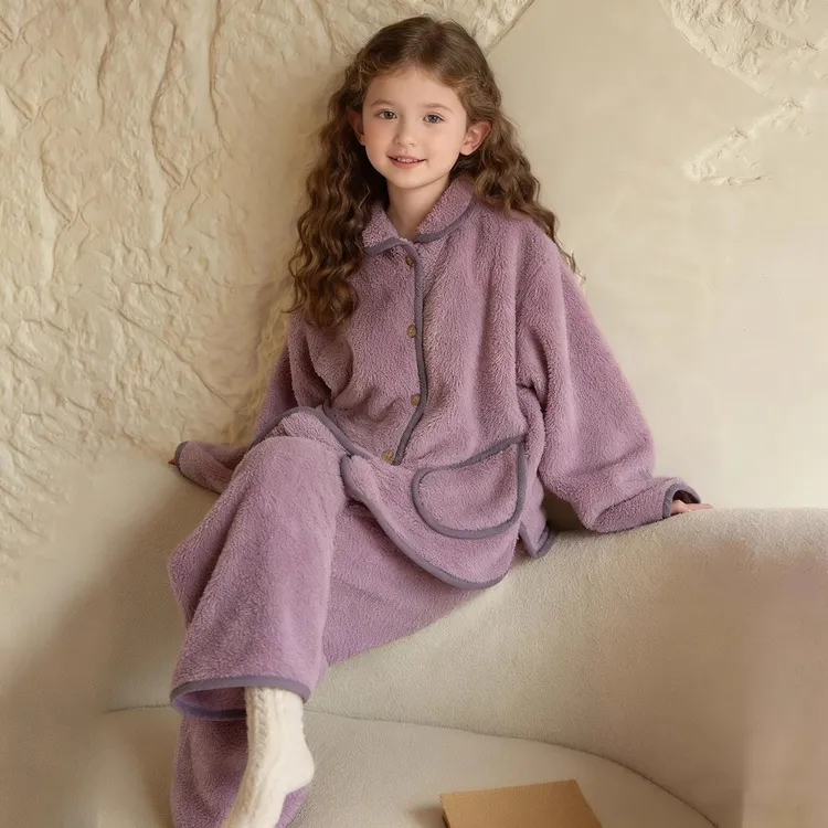 大梦梦女童睡衣秋冬季珊瑚绒中儿童加厚法兰绒女孩家居服套装冬天