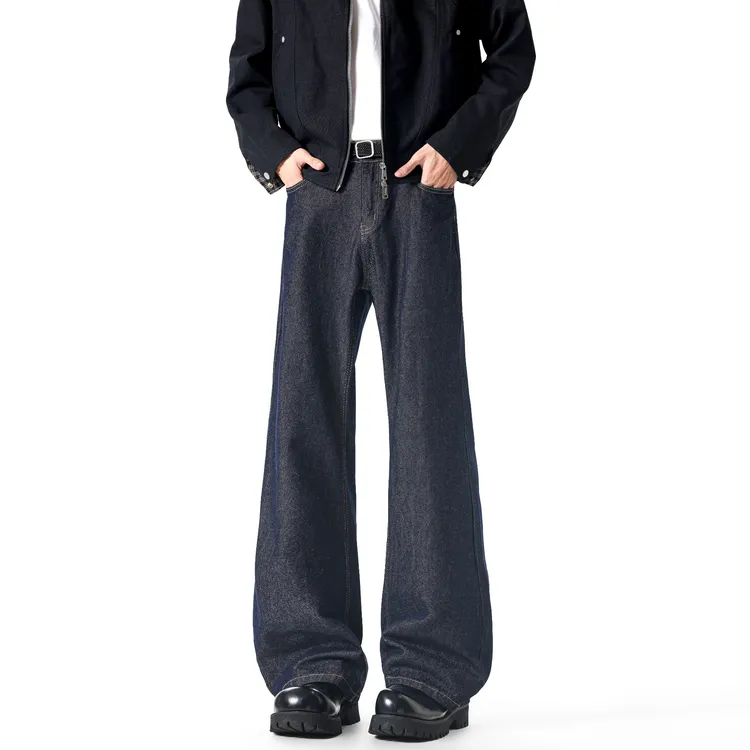 美式牛仔裤阔腿裤牛仔长裤复古男女同款百搭休闲裤（不掉色）
