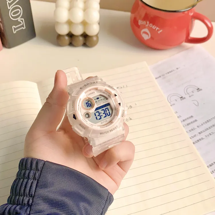 可爱透明多功能电子手表只看时间闹钟防水夜光电子手表女孩学生表