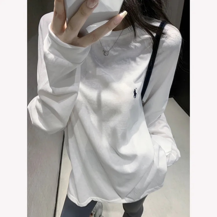 早秋白色长袖t恤女宽松外穿2025新款韩系独特漂亮巨好看简约上衣