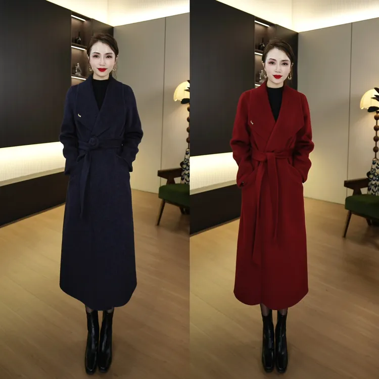 鑫源SM8001B【羊绒&羊毛】长款秋冬双面羊绒大衣大翻领气质时尚百搭