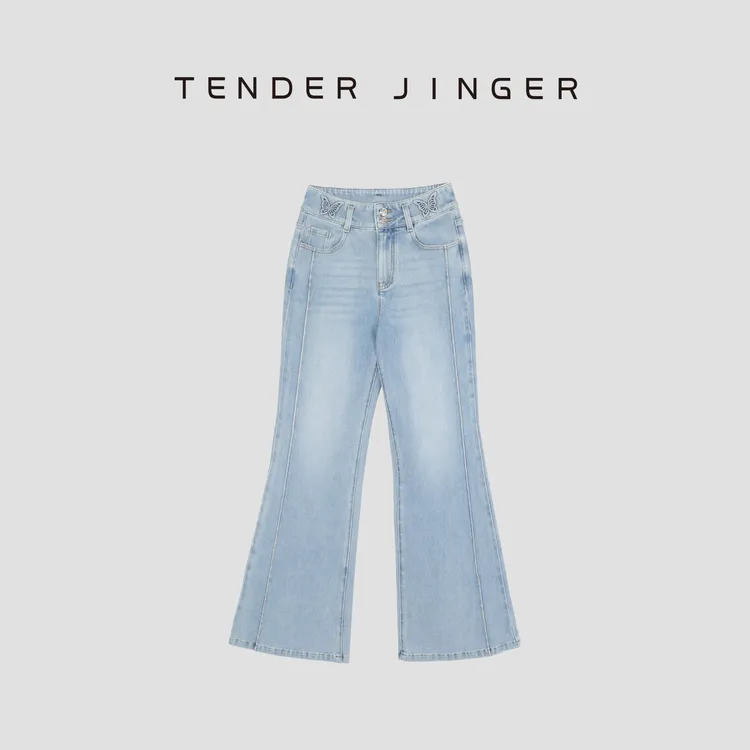 Tender Jinger【黑标】四面弹宽腰蝴蝶硅胶印微喇牛仔裤T51RM134R