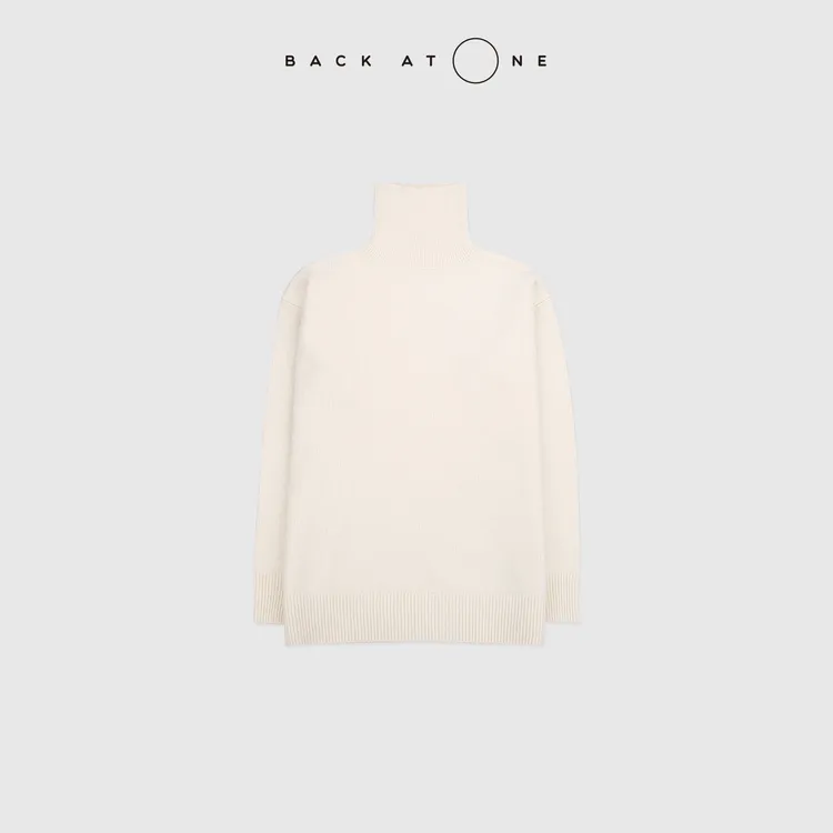 BACKATONE“寻真之旅”高领羊绒羊毛软糯白色针织衫 BFF-1AB558H-K