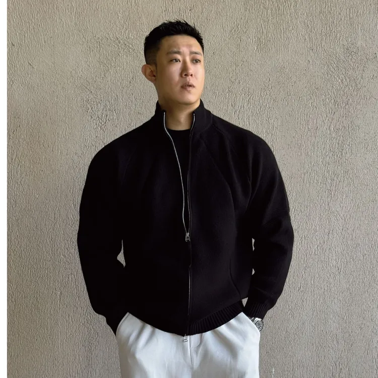 【大壮专属】秋季卫衣男款立领开衫拼接纯色宽松百搭长袖外套D25609
