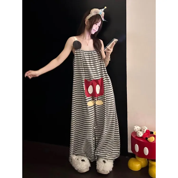 可爱米奇简约设计感连体睡衣女纯欲吊带清凉长裤一体式家居服睡衣