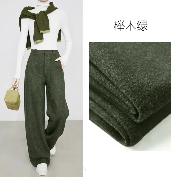 【口碑挂腰裤】冬款定织定染醋酸羊毛混纺窄版直筒阔腿裤12685
