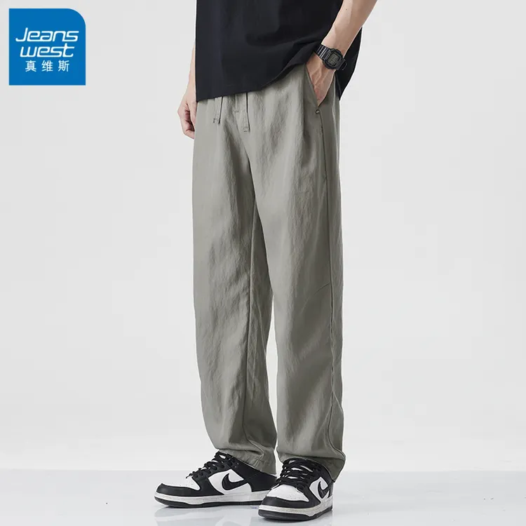 Jeanswest/真维斯夏季主推莱赛尔天丝美式宽松直筒休闲裤男阔腿日