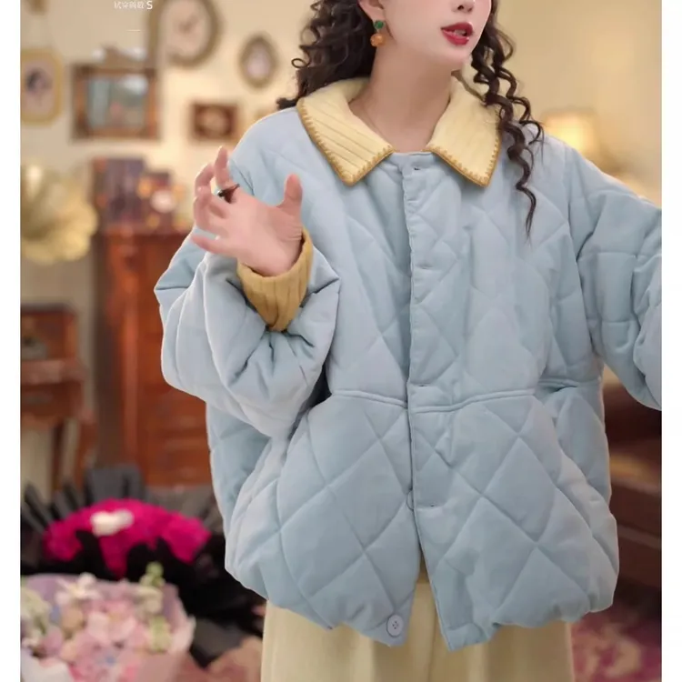 保暖时尚减龄气质加厚棉服秋冬新品宽松遮肉洋气百搭单排扣棉衣潮