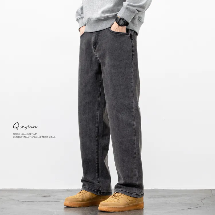 黑灰色牛仔裤男直筒宽松潮流休闲高级感百搭弹力裤子2025秋冬新款