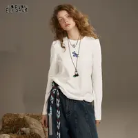 妖精的口袋白色印花撒银长袖t恤女2025早秋新款小众内搭单款上衣