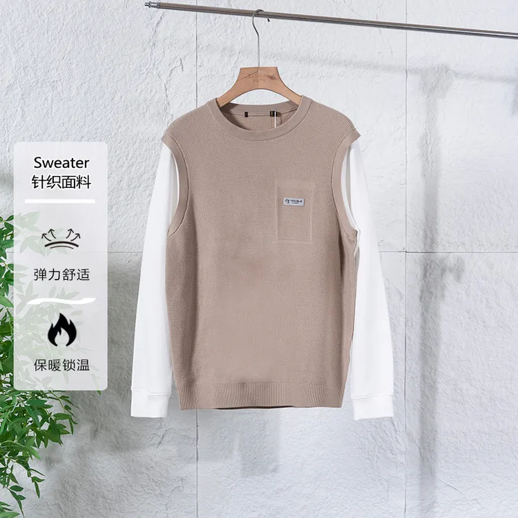 【退货补运费】秋冬季剪标款男士假两件针织衫男百搭休闲毛衣3Y042