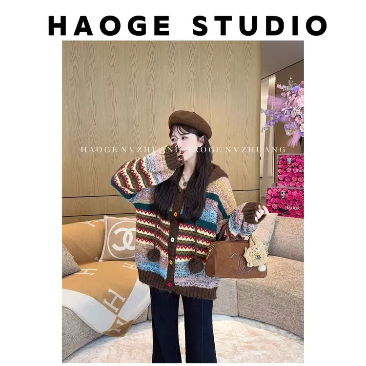 浩哥严选●毛衣预HGQ5MY4731A时尚日常宽松撞色设计舒适外穿慵懒风