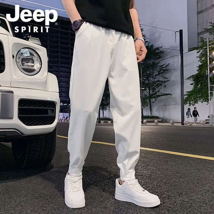 JEEPSPIRIT男士休闲裤夏季薄款帅气高级秋束脚时尚韩版白色九分裤