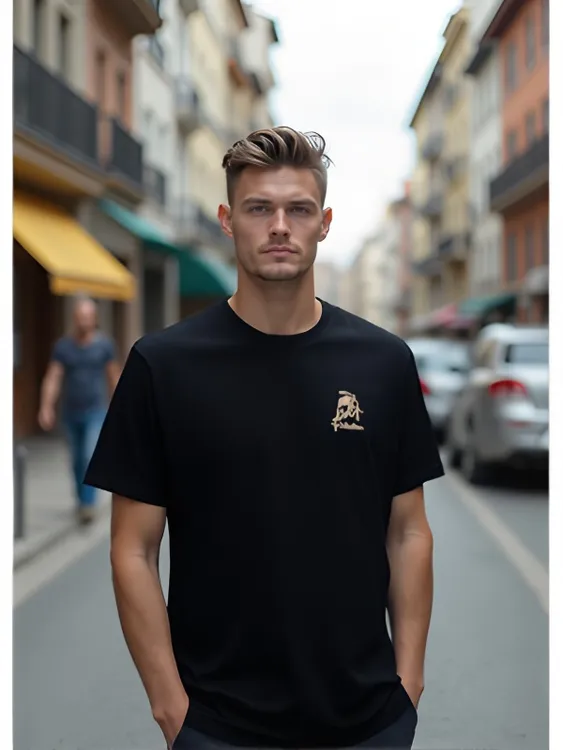 刺绣夏季2025短袖纯色男士针织T恤户外时尚休闲百搭透气圆领亲肤