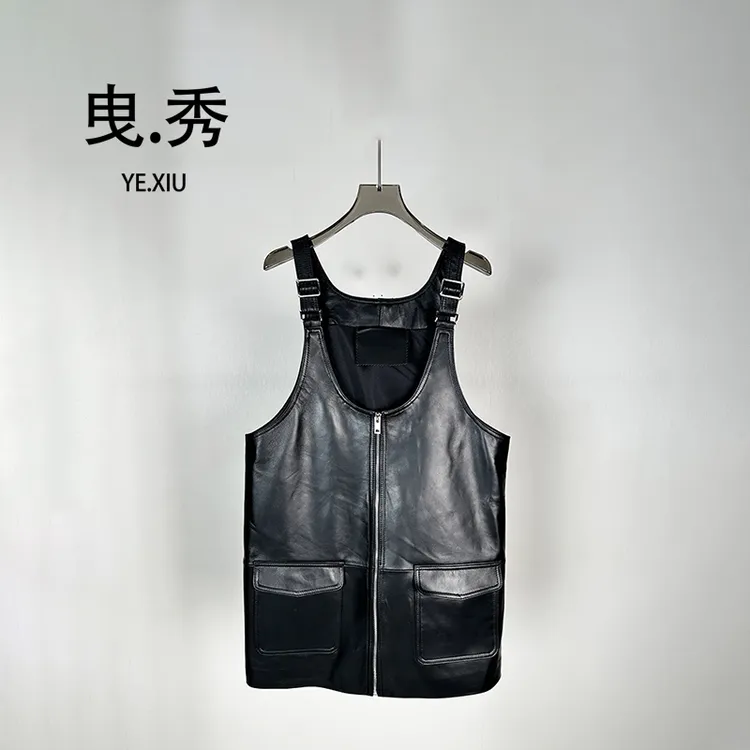 2026春版新款真皮时尚绵羊皮连衣裙高级简约时尚百搭真皮吊带裙潮