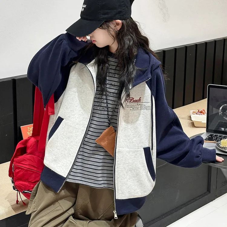 女童秋装外套2025新款洋气中大儿童休闲连帽棒球服春秋款开衫上衣