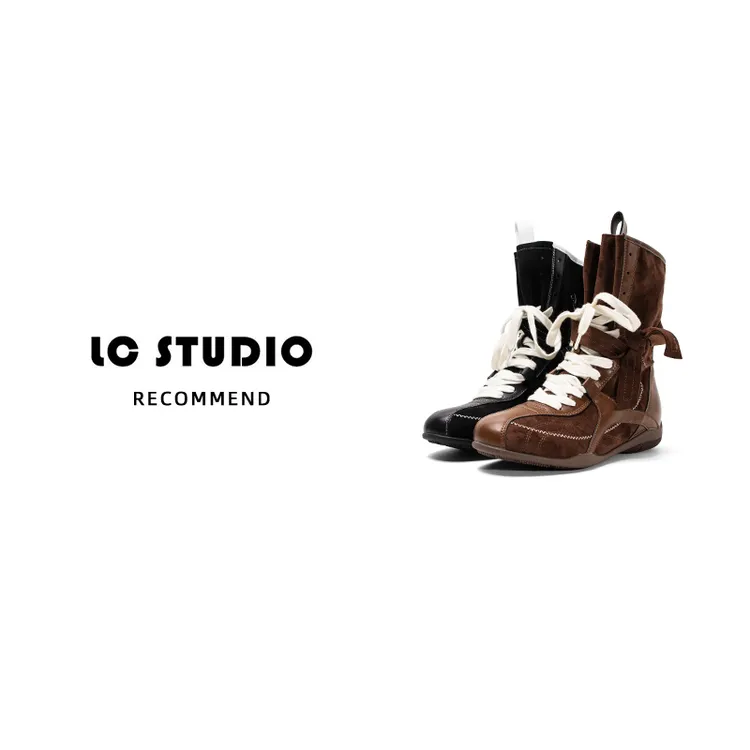 【老曹说鞋】时髦复古短靴女秋冬百搭绑带侧拉链猎装德训中筒马丁靴