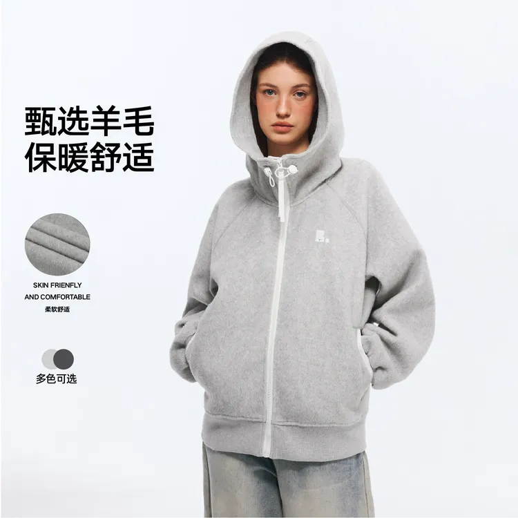 RASS连帽羊毛卫衣柔软舒适保暖秋冬宽松休闲户外带帽rass羊毛卫衣