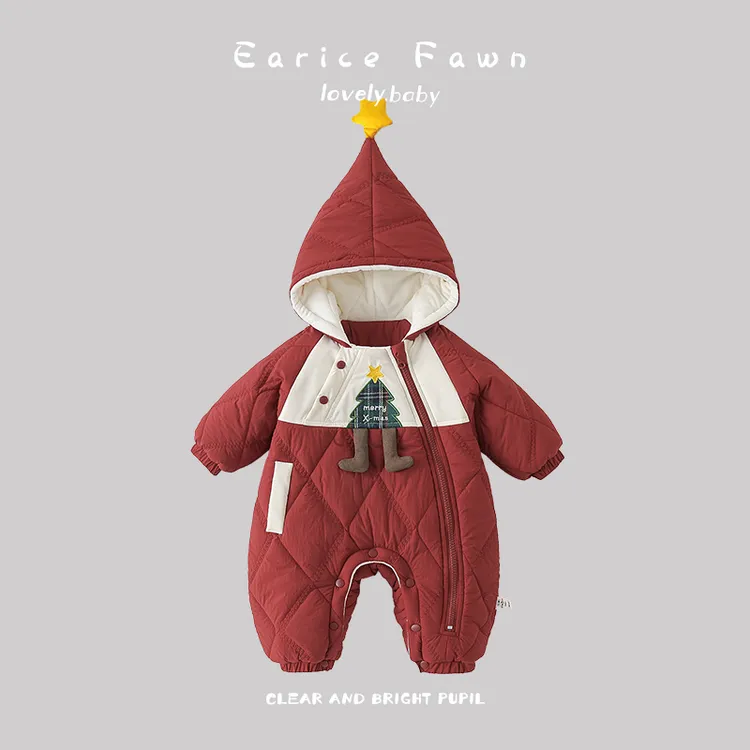 YM婴儿衣服冬款加厚夹棉连体衣小月龄宝宝外穿连帽加绒棉衣可爱抱