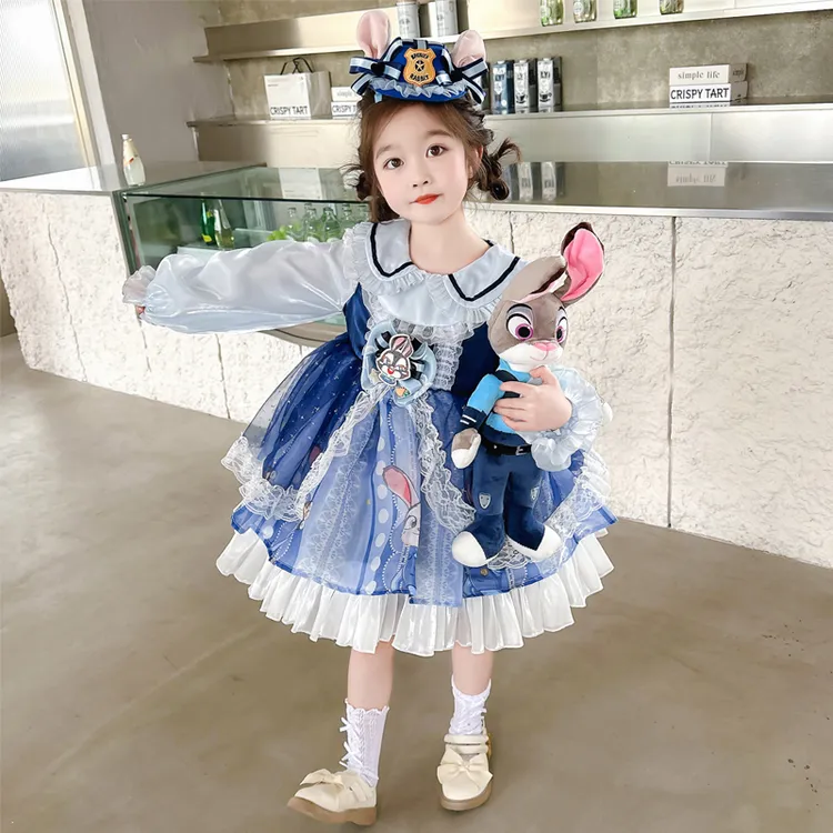 女童洛丽塔公主裙子春秋款新款洋气朱迪兔子警官女宝宝春季连衣裙