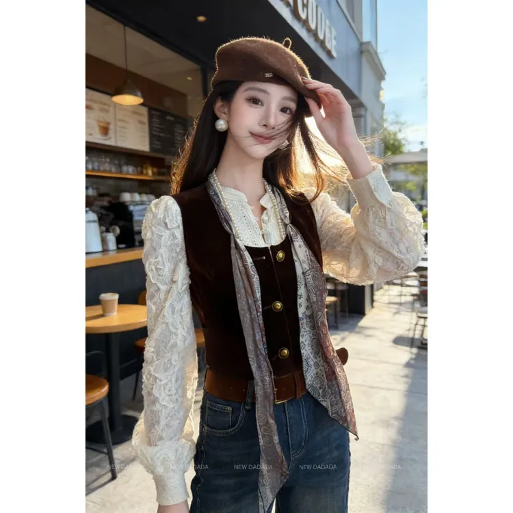 利达 NEW DADADA 复古丝巾马甲女叠穿高级感休闲百搭马甲CGZ2037