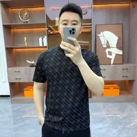 轻奢半袖新款男士冰感棉t恤短袖夏季时尚印花圆领潮流烫钻打底衫