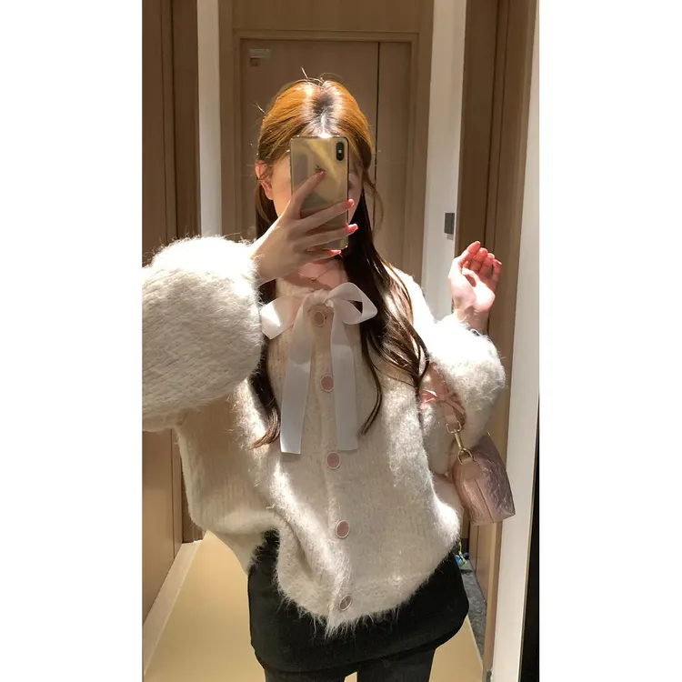 溪溪靓衫~少女手札宽松慵懒风毛衣针织开衫外套粉色上衣秋冬温柔