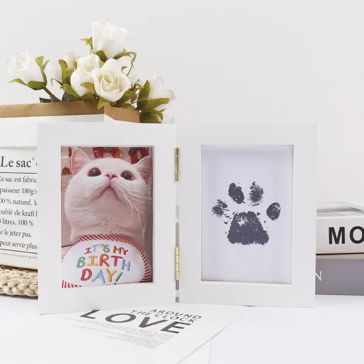 宠物爪印纪念狗狗猫咪脚印采集免洗足迹卡diy宠物爪实木相框摆台