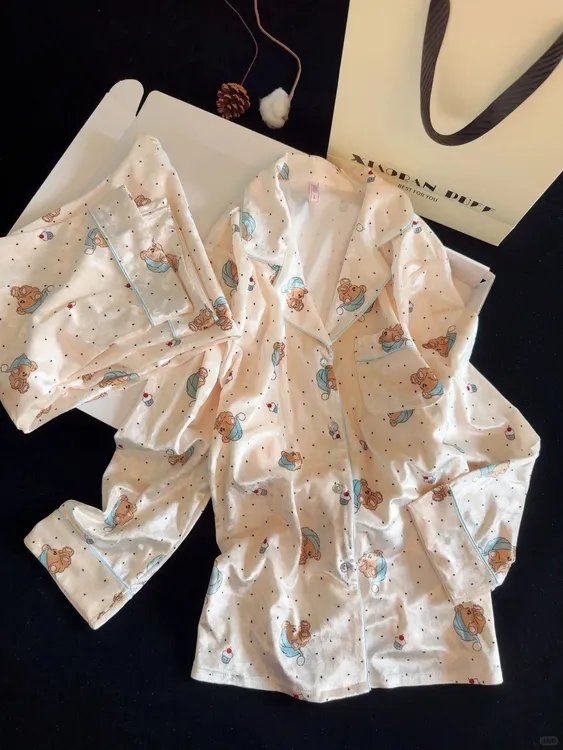 【DMXJ大梦想家】甜美卡通小熊金丝绒睡衣女款冬季款毛绒家居服套装