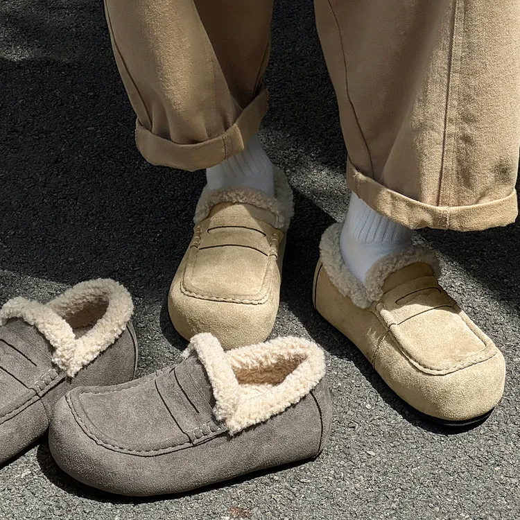 OUBOPOR冬季加绒加厚勃肯雪地靴男老钱风保暖穆勒鞋一脚蹬毛毛鞋