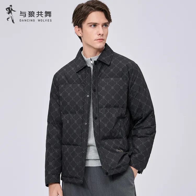 【90鹅绒】与狼共舞25年冬季满印字母黑金石墨烯锁温羽绒服保暖外套