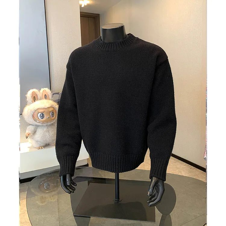美式痞帅百搭慵懒男士毛衣秋冬季重磅情侣针织衫少年感圆领打底衫