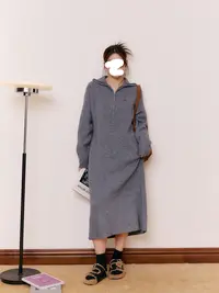 大码女装胖mm厚实保暖直筒毛衣裙秋冬显瘦遮肉中长款连衣裙新款潮