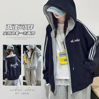 女童2025秋装新款两面穿英文字母连帽外套中大童韩版洋气个性穿搭