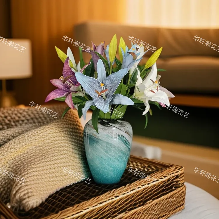 百合花仿真花假花客厅摆设轻奢高端花艺插花花束落地装饰婚礼布置