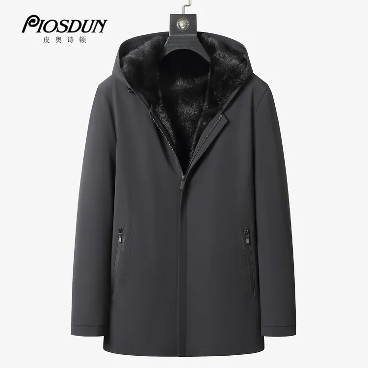连帽常规款派克服进口水貂内胆可拆卸冬季男士休闲保暖防风可脱卸