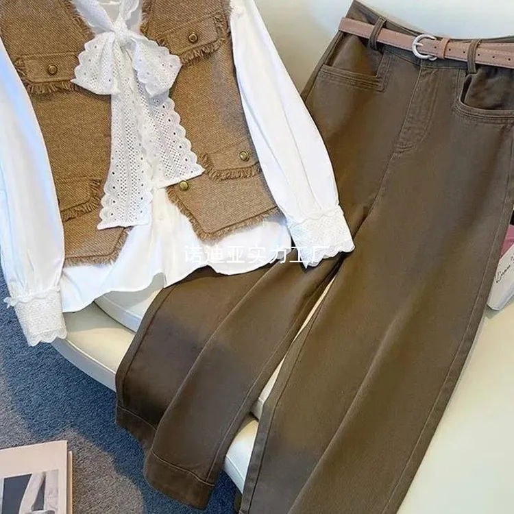 小香风感超好看卡其色马甲两件套装女2025新款春款洋气通勤休闲