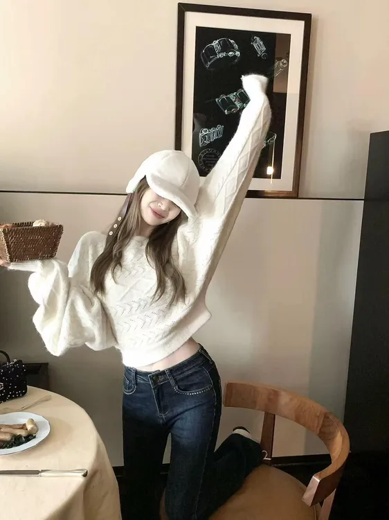 Moses Queen/魔西女王新款韩系慵懒风宽松针织衫女长袖显瘦设计感