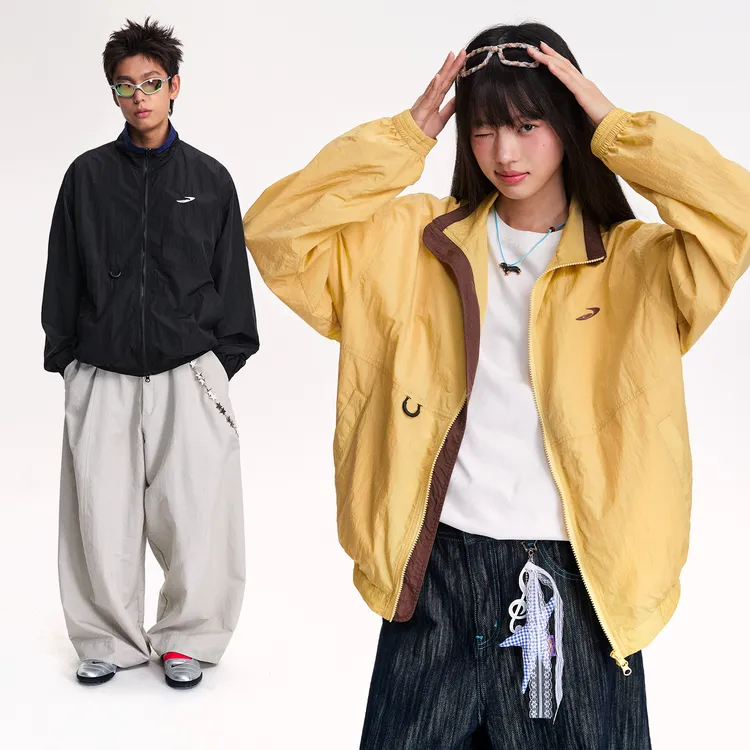 江南先生NewJNXS美式复古透气立领撞色拼接夹克春秋男女宽松外套