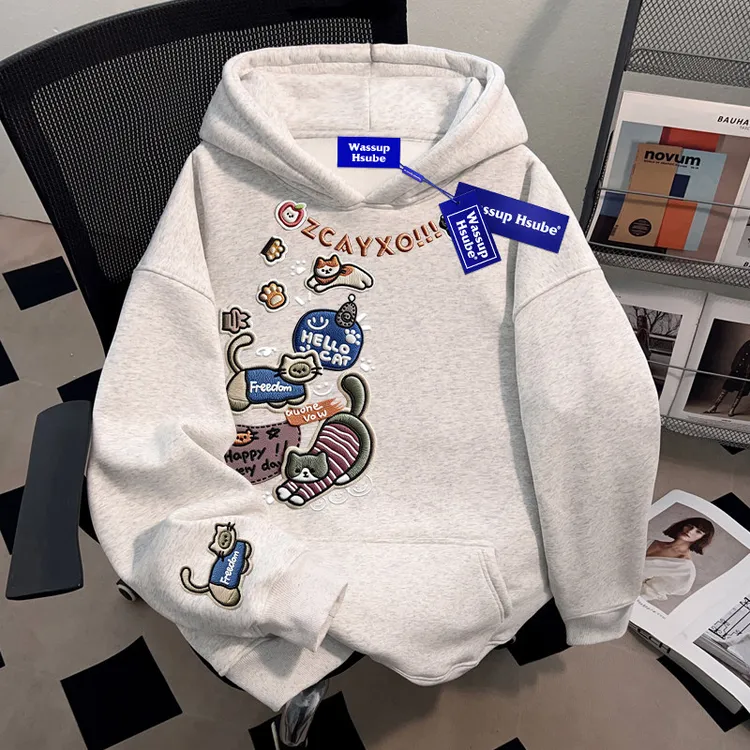 WASSUP HSUBE重磅美式国潮牌套头连帽卫衣潮流百搭ins青少年上衣