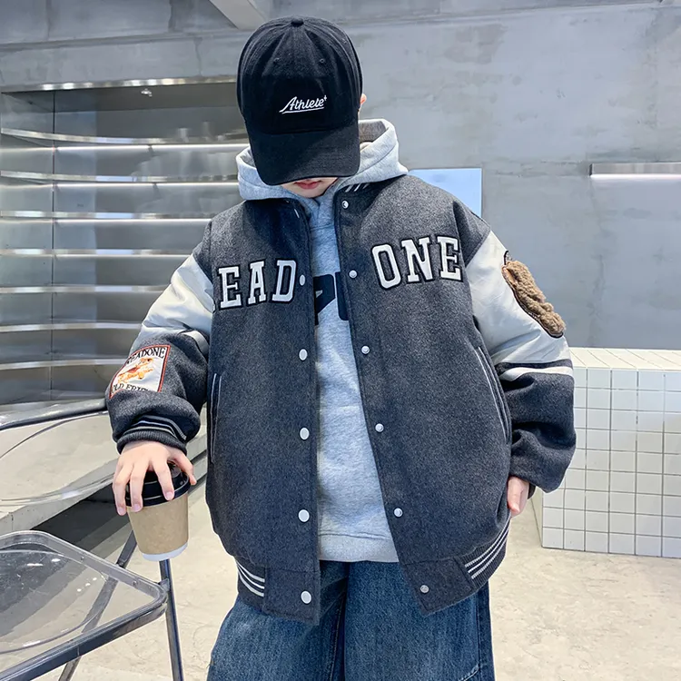 男童初冬夹棉外套2025新款儿童棒球服加厚中大童二棉夹克秋冬痞帅