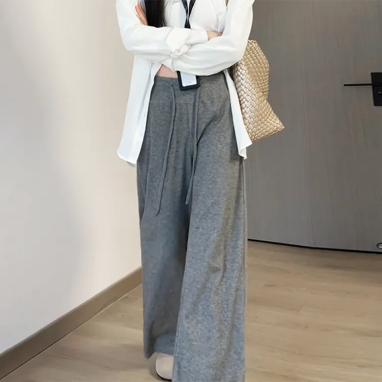 灰色阔腿裤女秋季2025新款舒适垂感瑜伽裤显瘦慵懒风高腰软糯米裤