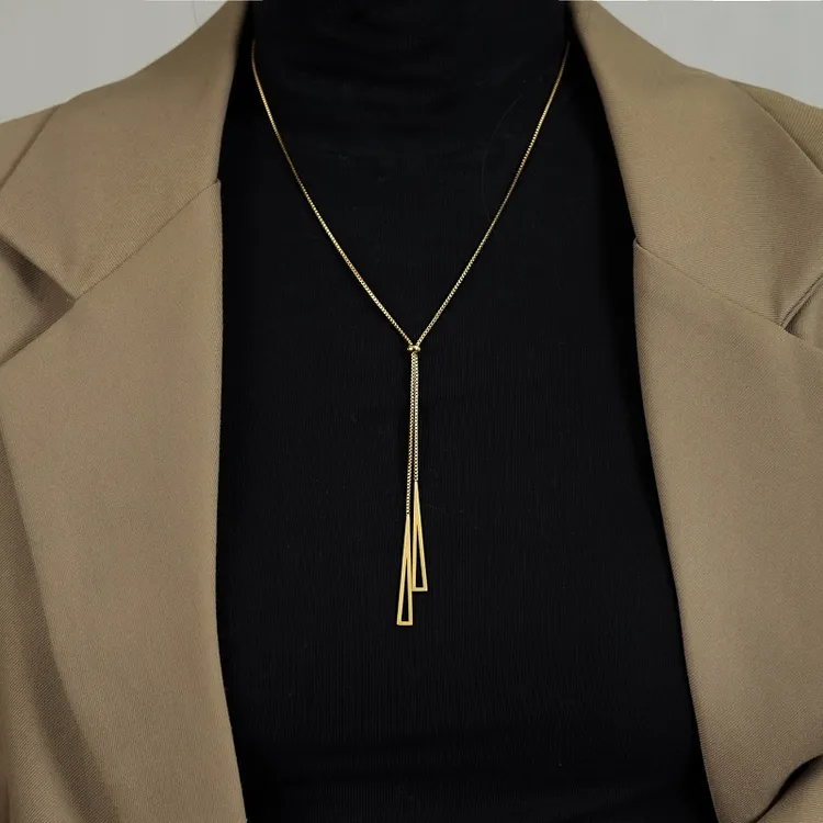 钛钢项链 高级定制百搭三角形流苏设计小众毛衣链不掉色轻奢时尚