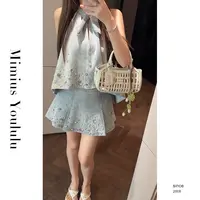 【mimius】肉肉 重工钉珠兔耳朵蝴蝶结无袖上衣+裙裤(正腰) WG05041