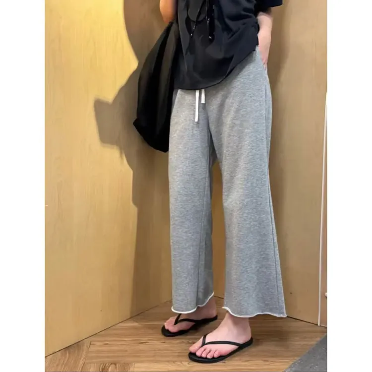 卷边毛圈喇叭裤女显瘦官网同款休闲