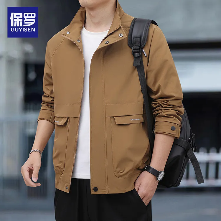 保罗男士立领冲锋外套2025新款休闲工装春秋季男装立领夹克上衣服