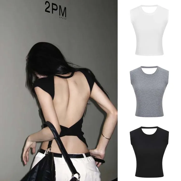 Moses Queen/魔西女王chic甜辣交叉镂空后背短袖t恤女夏独特绝美