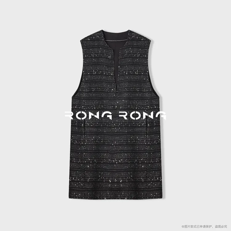 溶溶【银河千影】RONGRONG 绵羊毛混纺撞色几何纹轻奢连衣裙25C8650