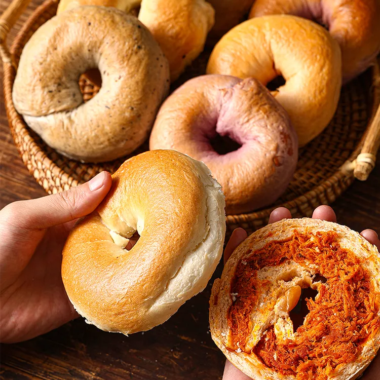 稚本手作贝果面包核桃黑芝麻番茄肉松乳酪健身减零食肥营养早餐